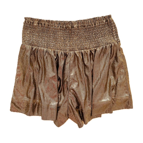 TCEC Smocked Metallic Swing Shorts - Gold - Size Small - Picture 1 of 4